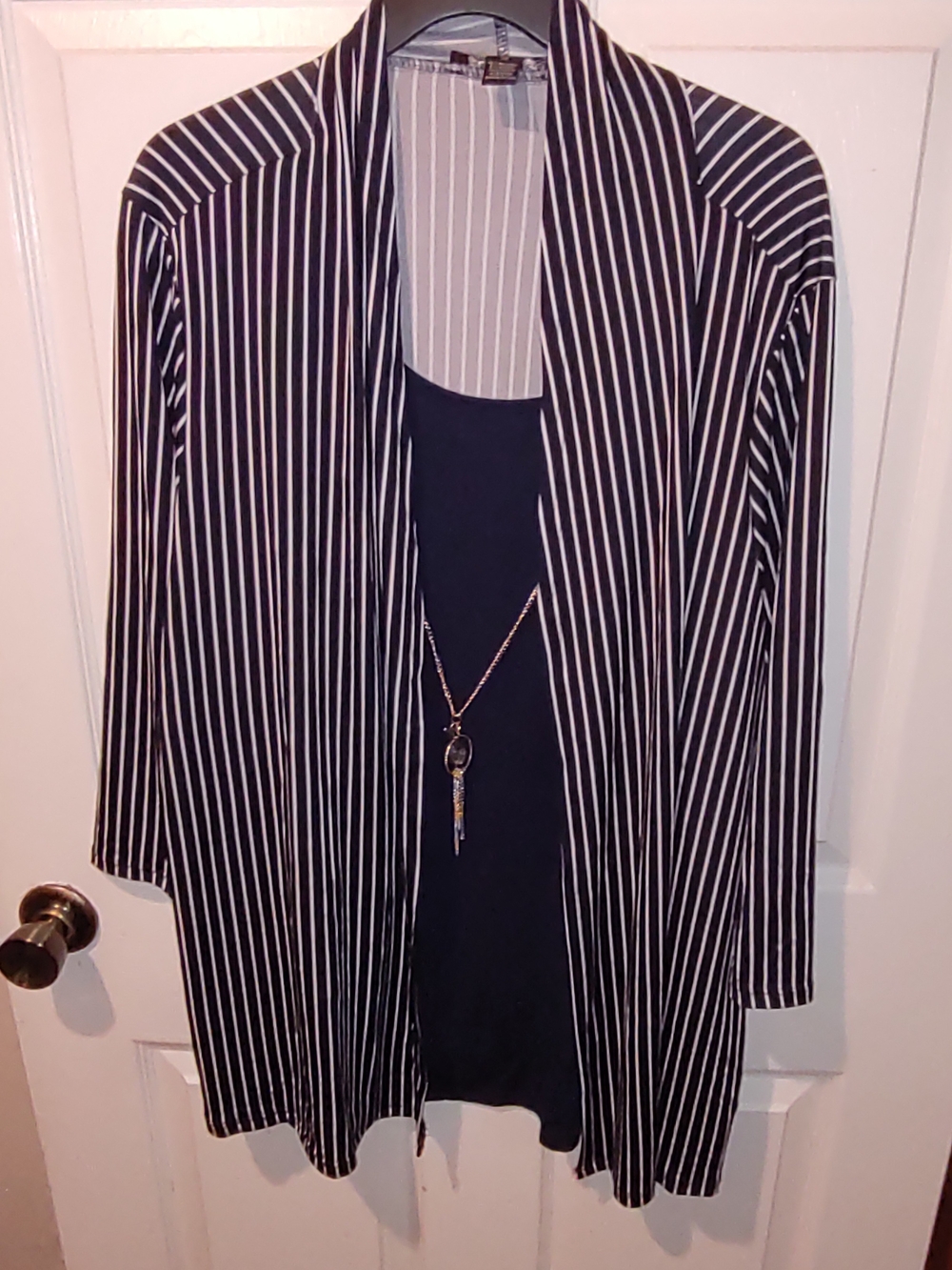 Blue and White Vertical Stripe Open Cardigan